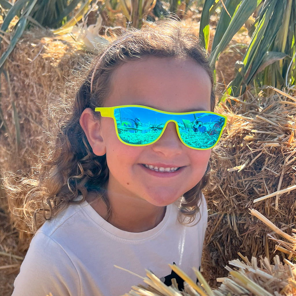 Fluorescent Yellow Single Shield Sunglasses | Teen Sunglasses Mirrored Rose Gold Lens / Neon Yellow Frame