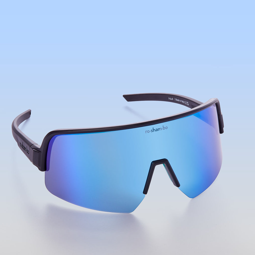 ro•sham•bo Eyewear Ludicrous Speed Sport | Youth, Black Frame / Mirrored Blue