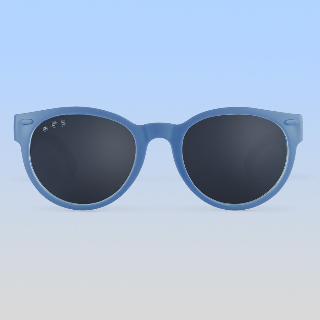 Mat skyet blå runde solbriller | solbriller med rund stel